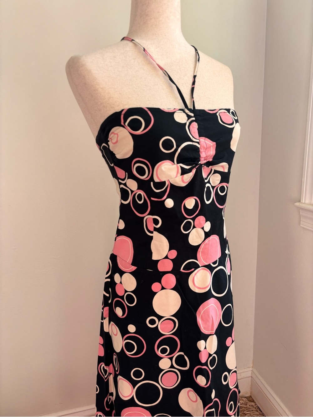 Charlotte Russe Y2K Halter Dress Pink Black Bubble Print Midi Size M Garden Tea - Picture 4 of 7